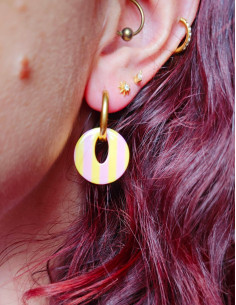 Pampille ronde - rose & jaune 2