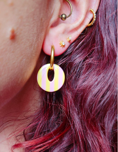 Pampille ronde - rose & jaune