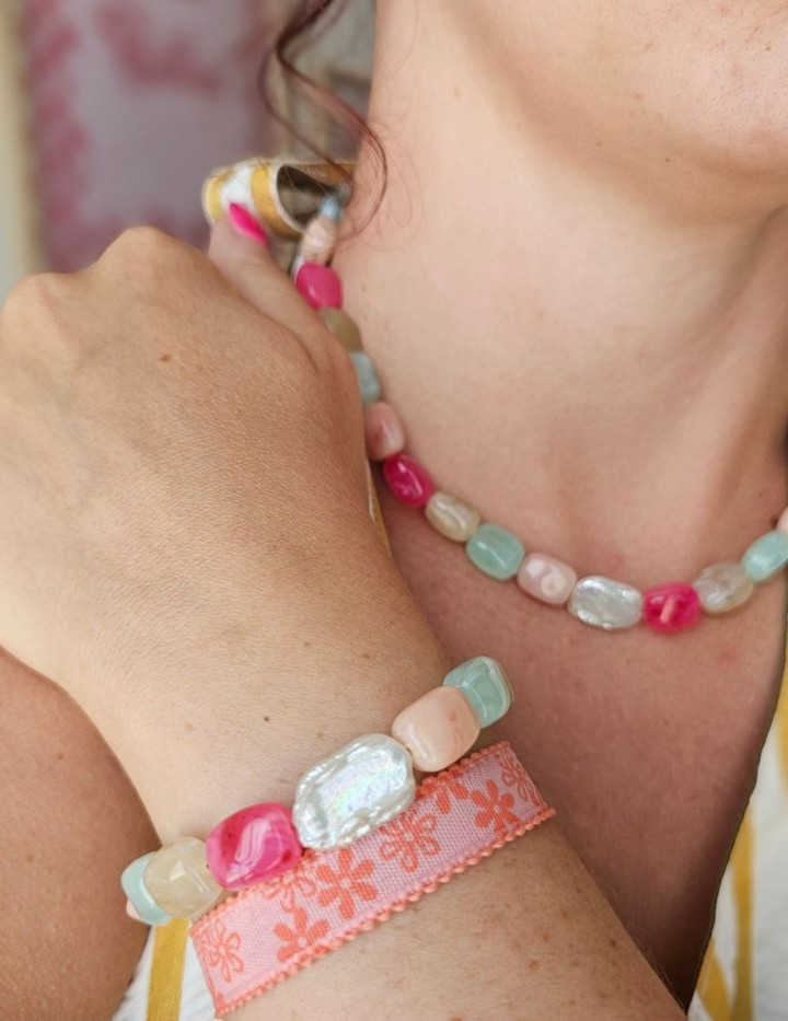 Bracelet perles pastel avec perle naturelle | Bracelet coloré June NAPHEA