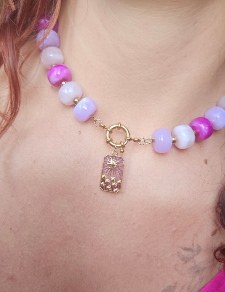 Collier perles marbrées avec fermoir bouée devant | Summer NAPHEA