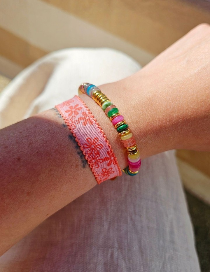 Bracelet perles naturelles multicolores & acier inoxydable | NAPHEA