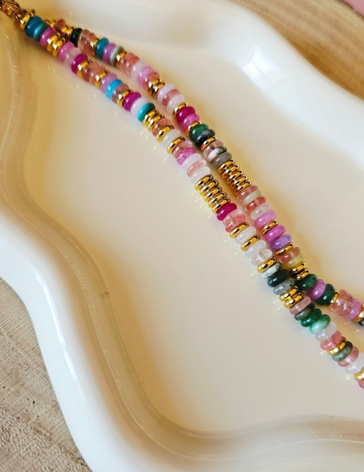Bracelet perles naturelles multicolores & acier inoxydable | NAPHEA