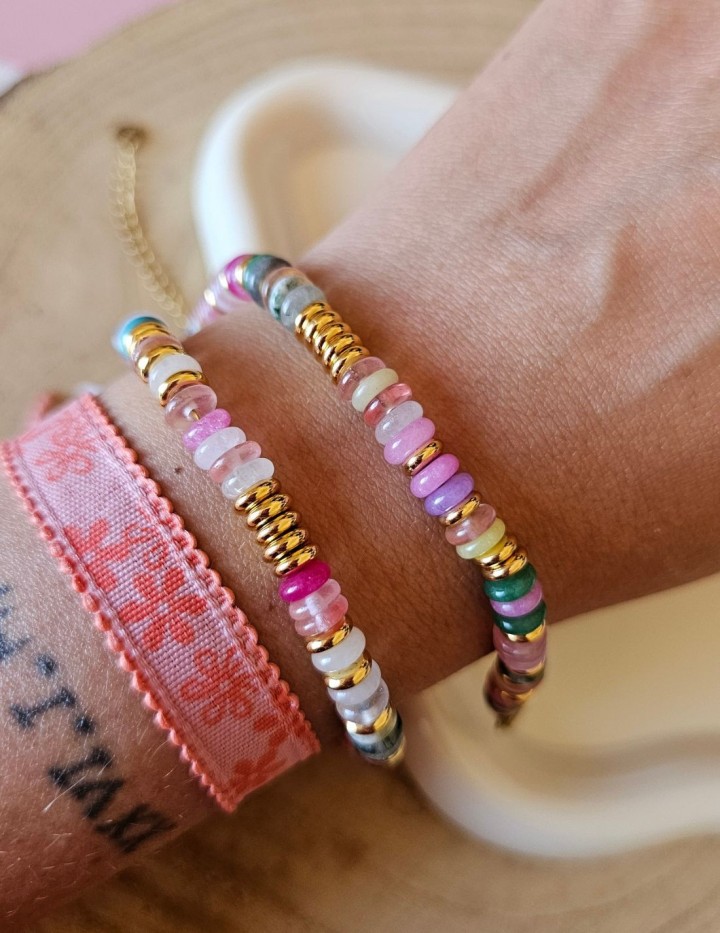 Bracelet perles naturelles multicolores & acier inoxydable | NAPHEA