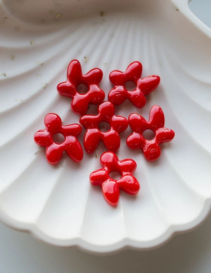 Pampille perle fleur - rouge