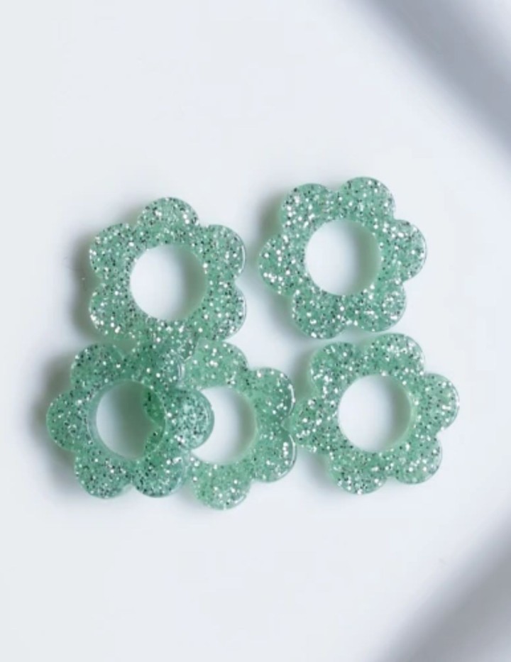 Pampille fleur - Pailleté vert - taille enfant