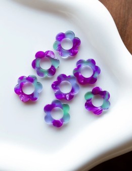 Pampille fleur - Ecaille de tortue - Violet - Vert - taille enfant
