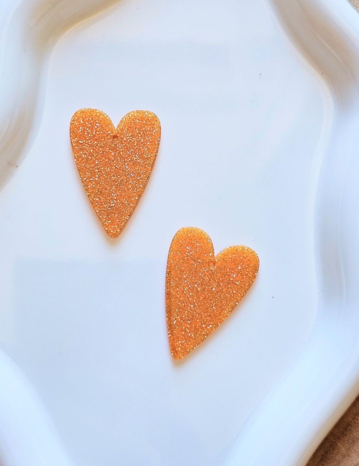 Pampille cœur - Pailleté orange