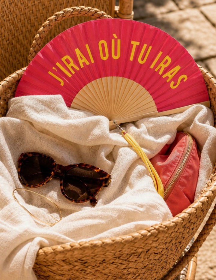 Éventail J’irai où tu iras rose | Naphea