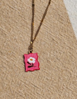 Collier fleur fuchsia & blanc sur chaîne fine | NAPHEA