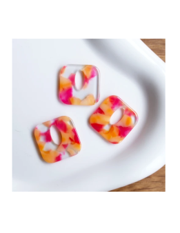 Pampille carré - Marbré Transparent - Rose foncé - Orange