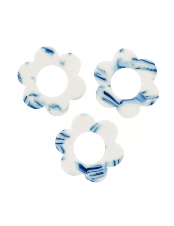 Pampille fleurs - Marbré Bleu - Blanc