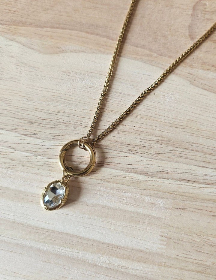 Collier Alba acier inoxydable doré et strass | Naphéa