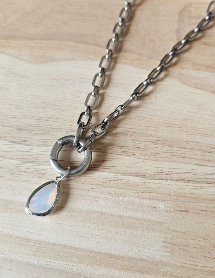 Collier Luna acier inoxydable et verre facetté | Naphéa