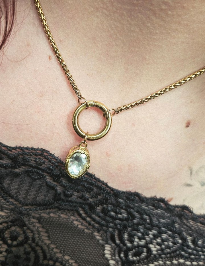 Collier Alba acier inoxydable doré et strass | Naphéa
