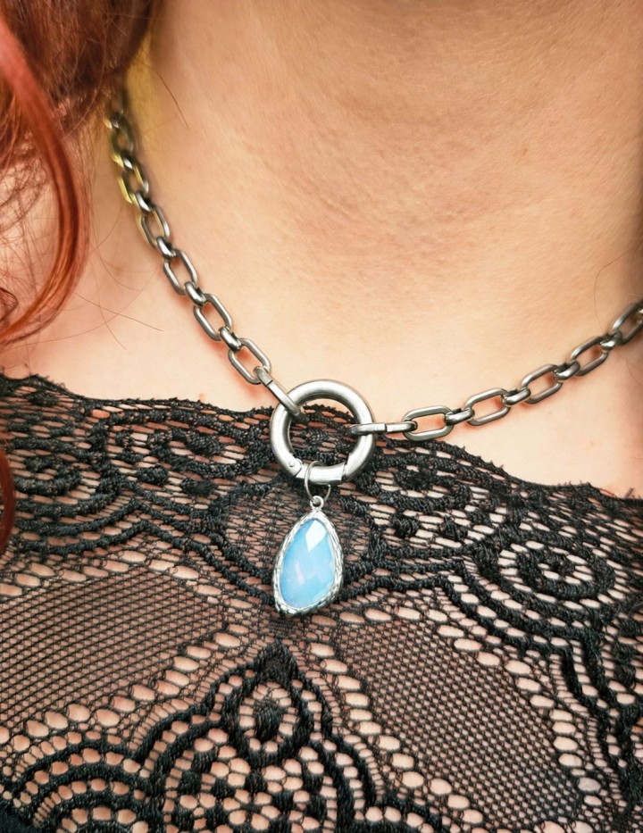 Collier Luna acier inoxydable et verre facetté | Naphéa