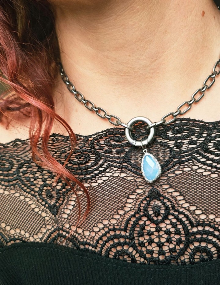 Collier Luna acier inoxydable et verre facetté | Naphéa