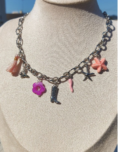 Collier argenté coloré- Pink twist