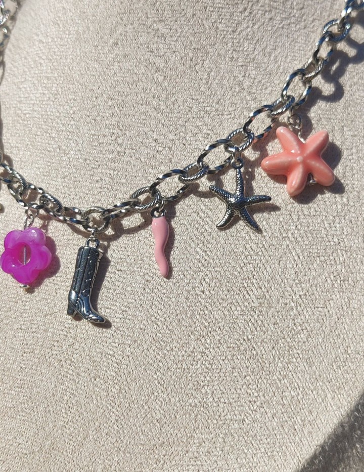 Collier argenté coloré- Pink twist
