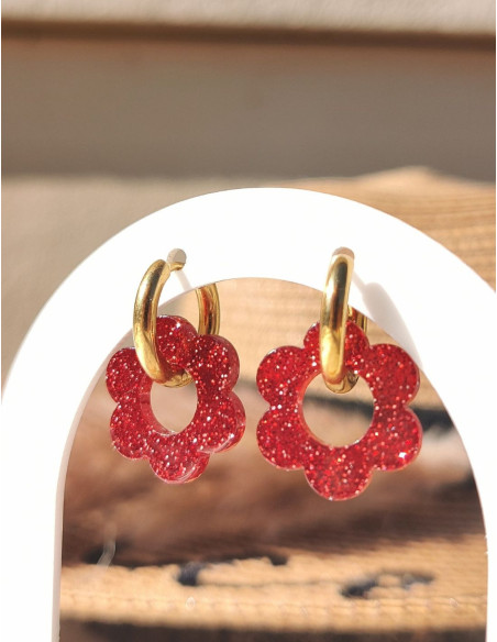 Pampilles fleur - Pailleté rouge