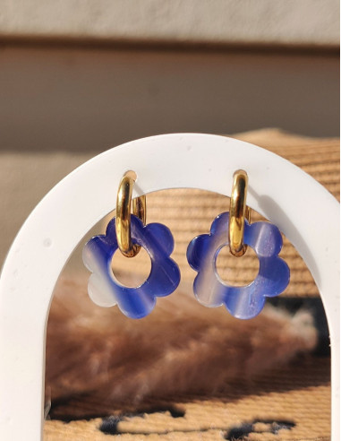 Pampilles fleur - bleu/blanc marbré