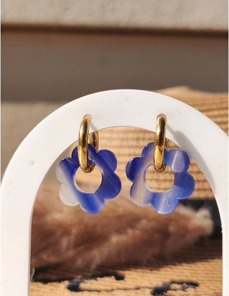 Pampilles fleur - bleu/blanc marbré