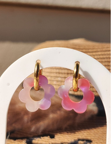 Pampilles fleur - écaille de tortue rose