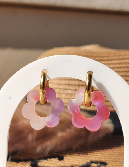 Pampilles fleur - écaille de tortue rose